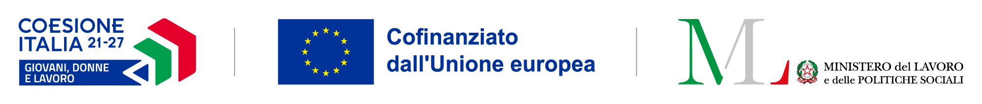 Coesione Italia 21-27 - Giovani, Donne e Lavoro | Cofinanziato dall'Unione Europea | Ministero del Lavoro e delle Politiche Sociali